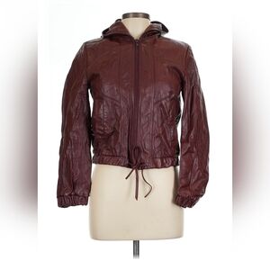 Vintage Wilsons 100% Hard Leather Bomber Hooded Aviator Jacket Moto Women S Wine
